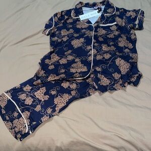 New Hale Bob Navy Leaf Print Pajamas Various Sizes